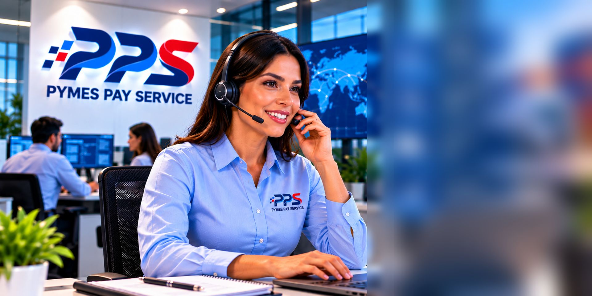 Asesora de Pymes Pay Service atiende a un cliente por teléfono